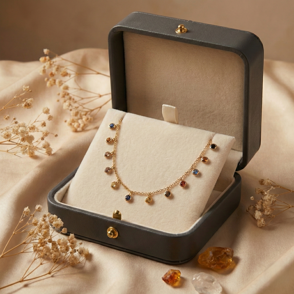 Multicolor Stone Drop Station Necklace