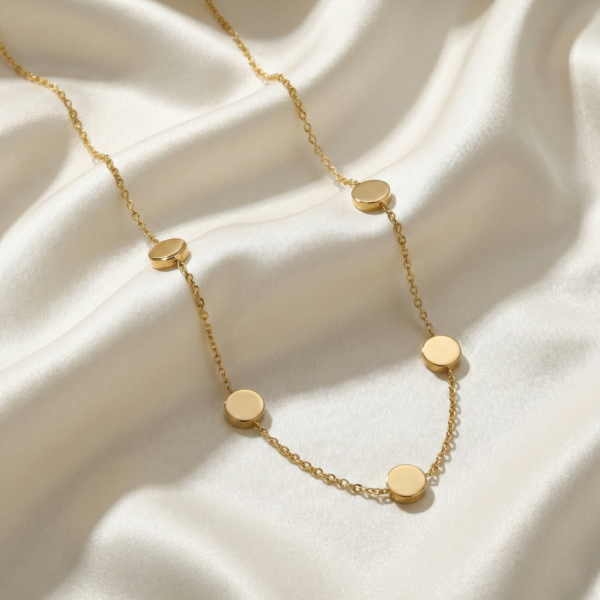 Minimalist Gold Disc Station Necklace