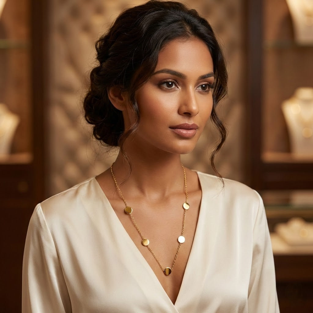 Minimalist Gold Disc Station Necklace