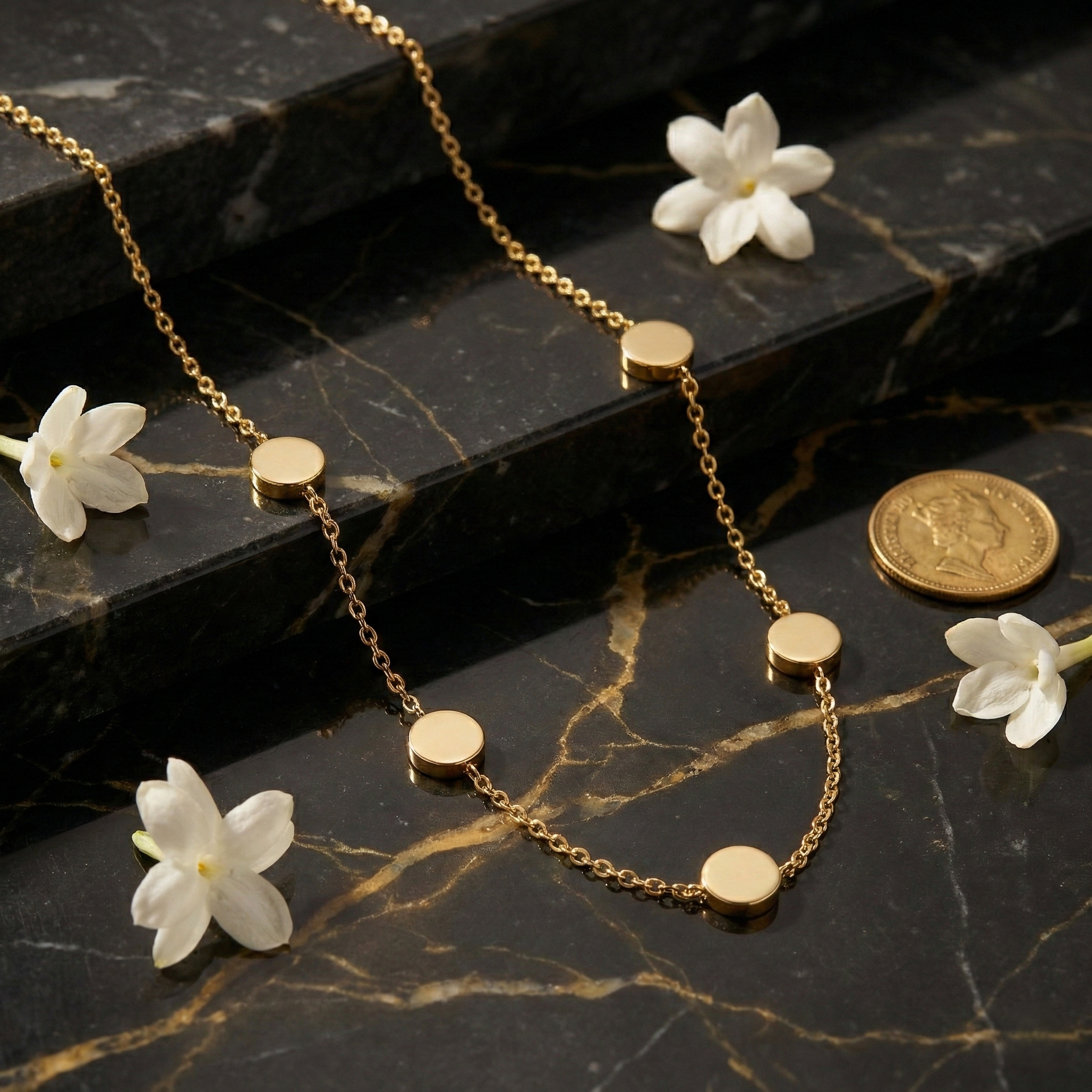 Minimalist Gold Disc Station Necklace