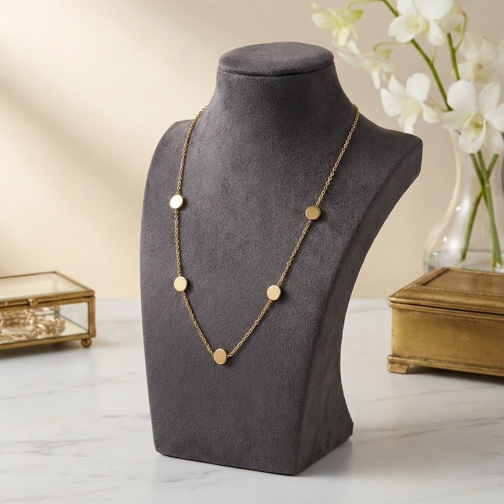 Minimalist Gold Disc Station Necklace