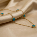 Gold-Plated Square Cut Green stone Necklace