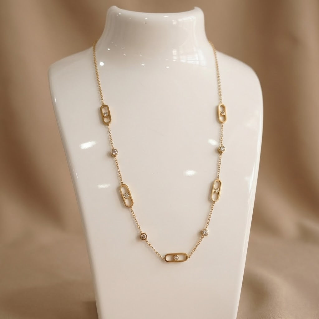 Gold-Plated Geomatric Zirconia Necklace