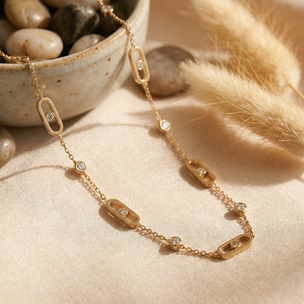 Gold-Plated Geomatric Zirconia Necklace