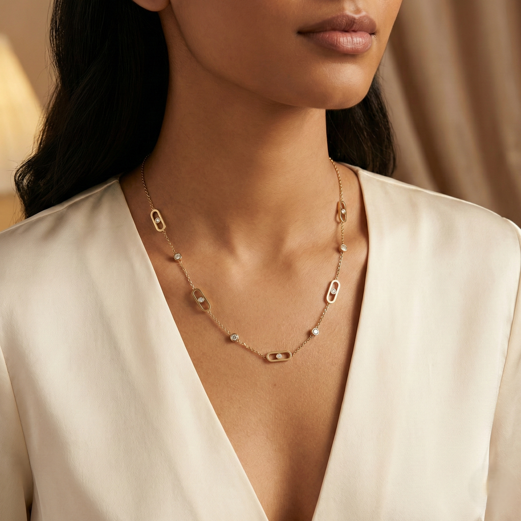 Gold-Plated Geomatric Zirconia Necklace