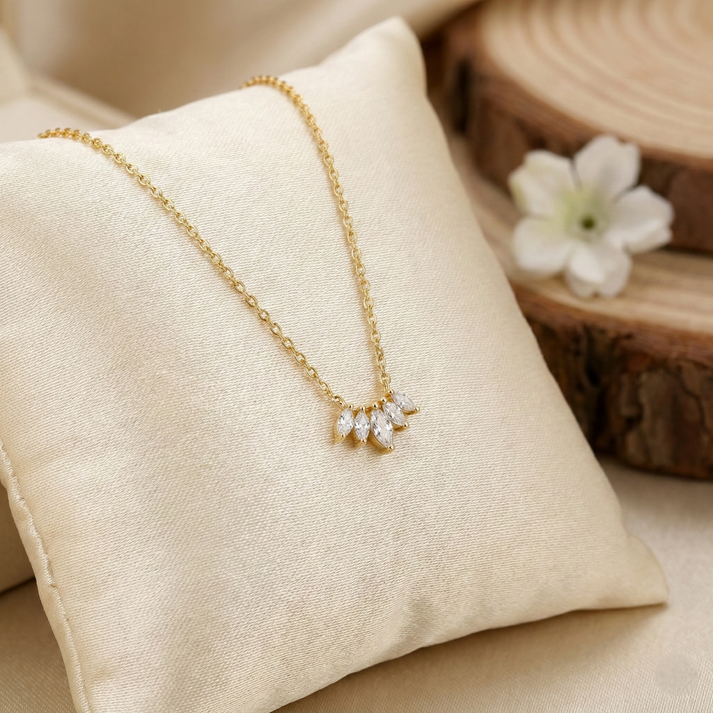 Gold Marquise 5-Stone Cluster Necklace