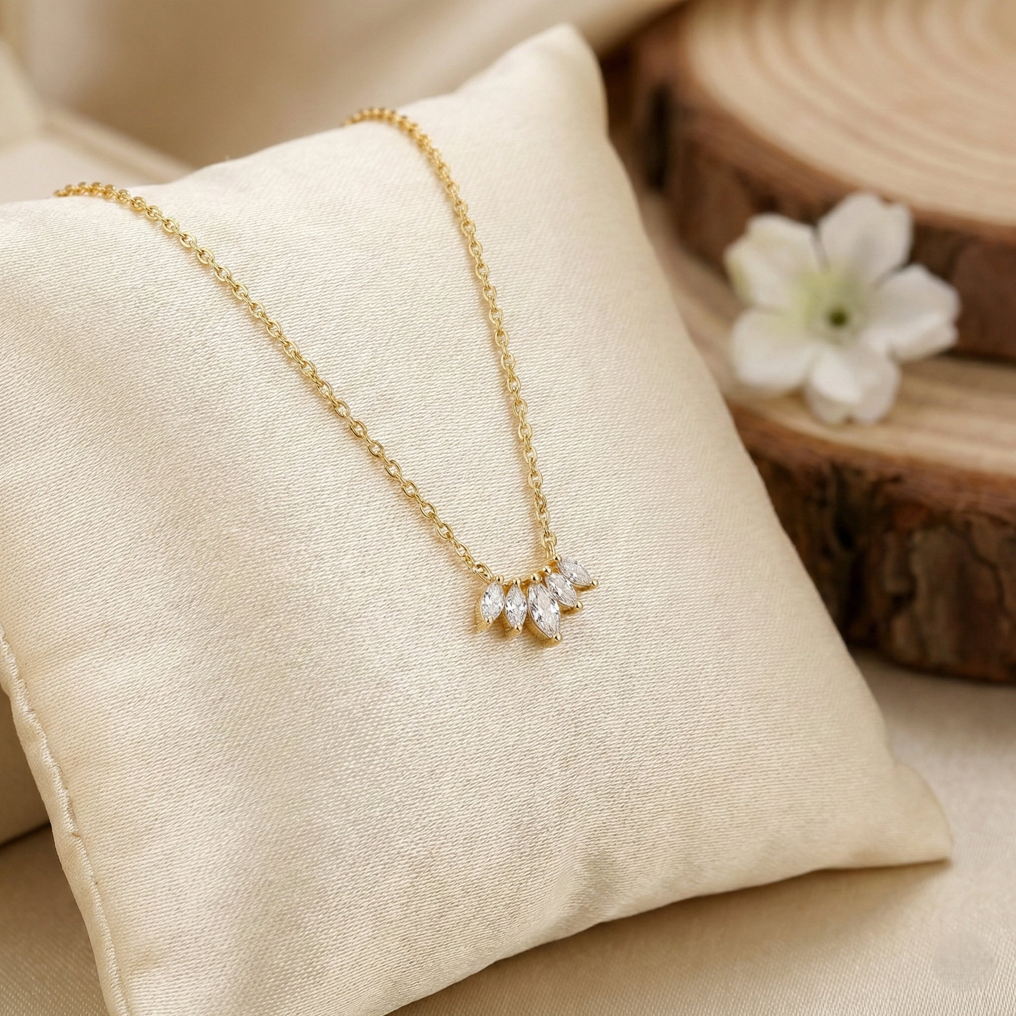 Gold Marquise 5-Stone Cluster Necklace