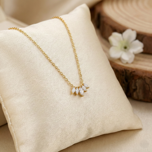 Gold Marquise 5-Stone Cluster Necklace