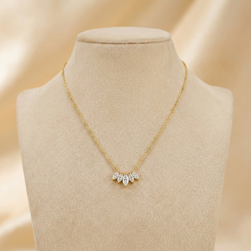 Gold Marquise 5-Stone Cluster Necklace