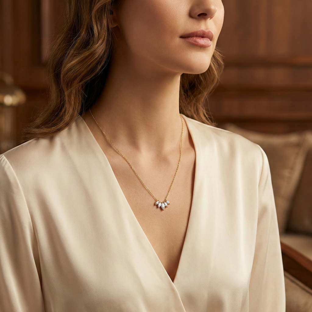 Gold Marquise 5-Stone Cluster Necklace