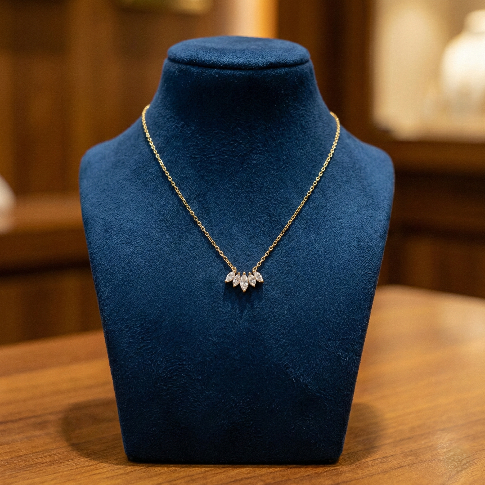 Gold Marquise 5-Stone Cluster Necklace