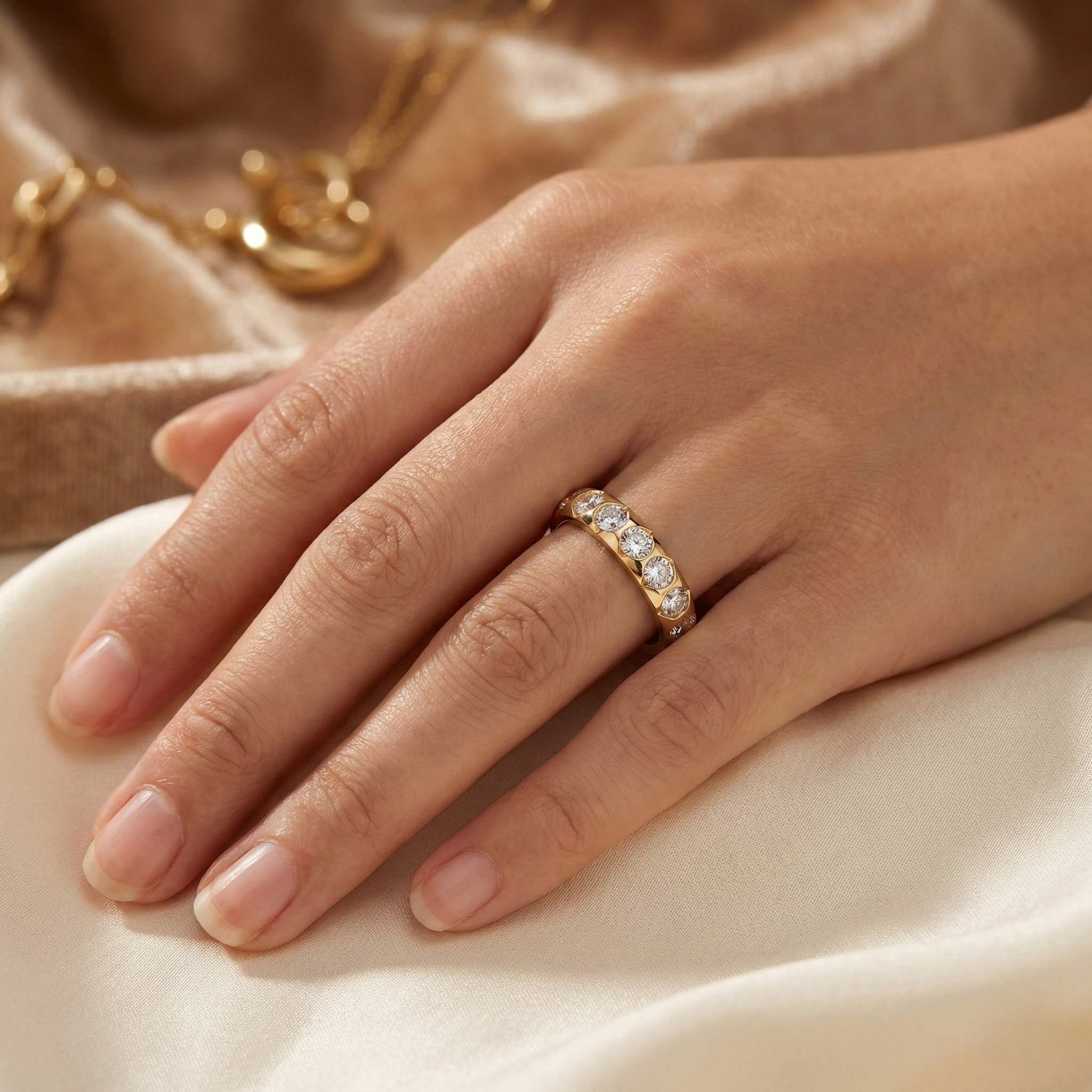 Gold-Plated Cubic Zirconia Studded Band