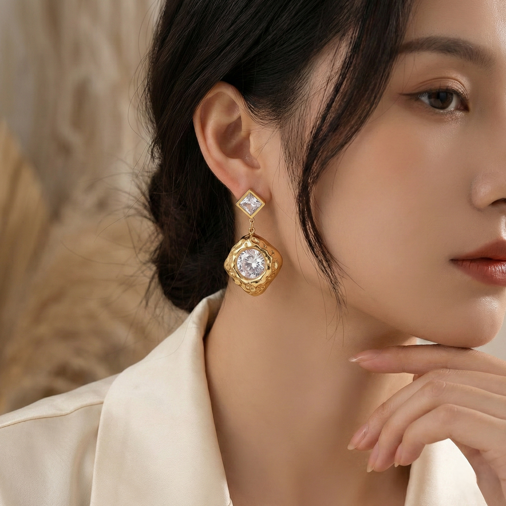 Diamond Shape Dangle Earrings