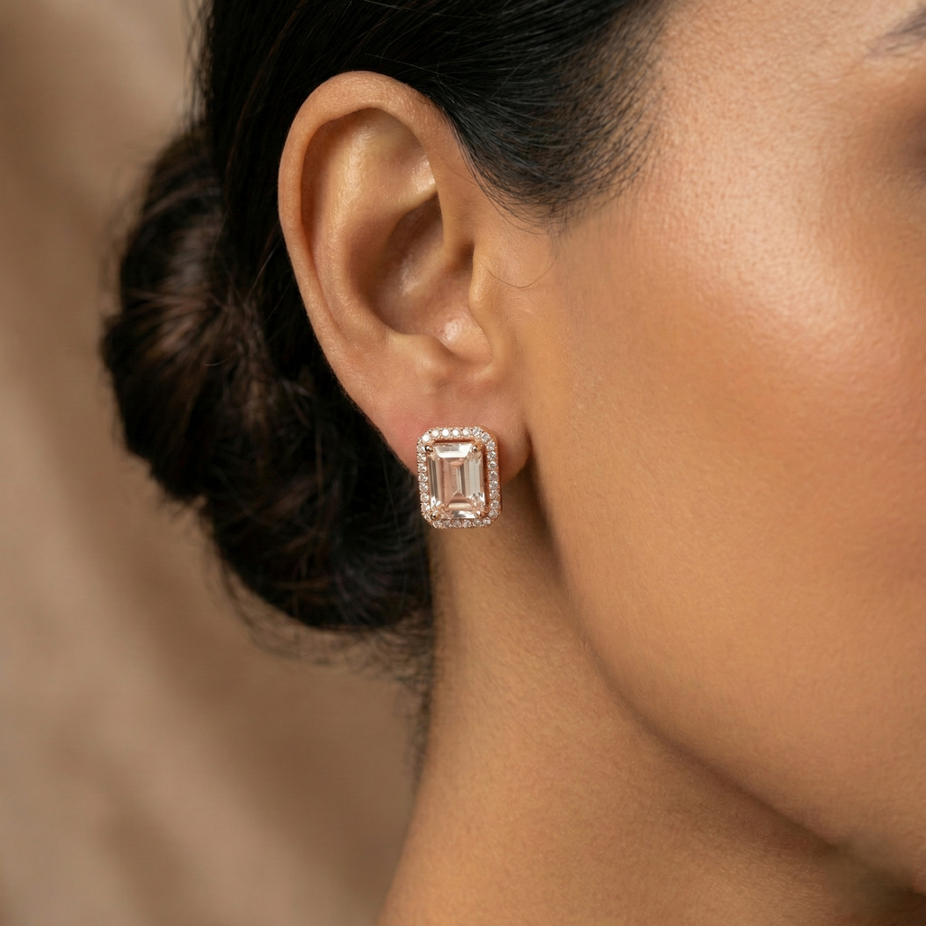 Emerald-Cut Cubic Zirconia Halo Stud Earrings