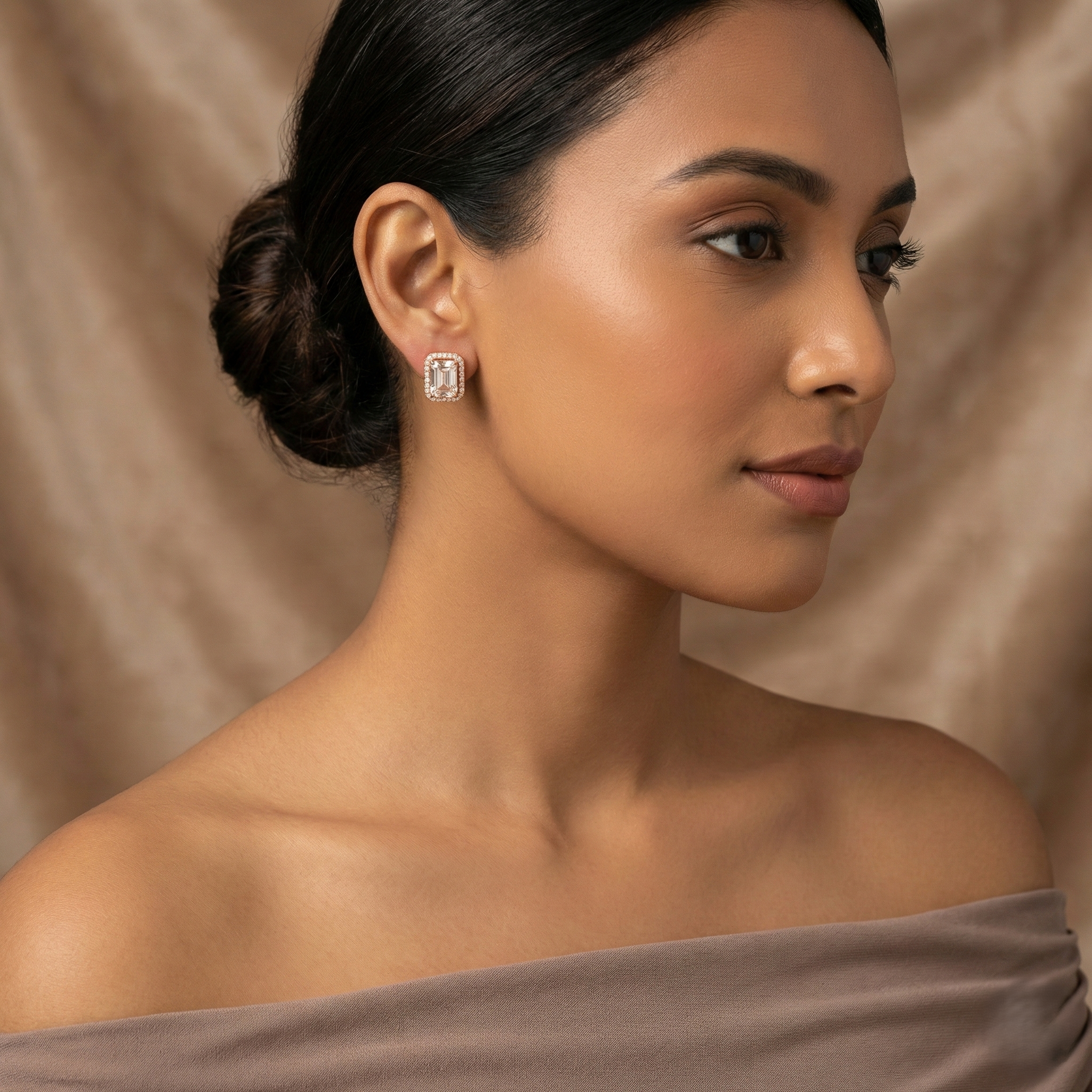 Emerald-Cut Cubic Zirconia Halo Stud Earrings