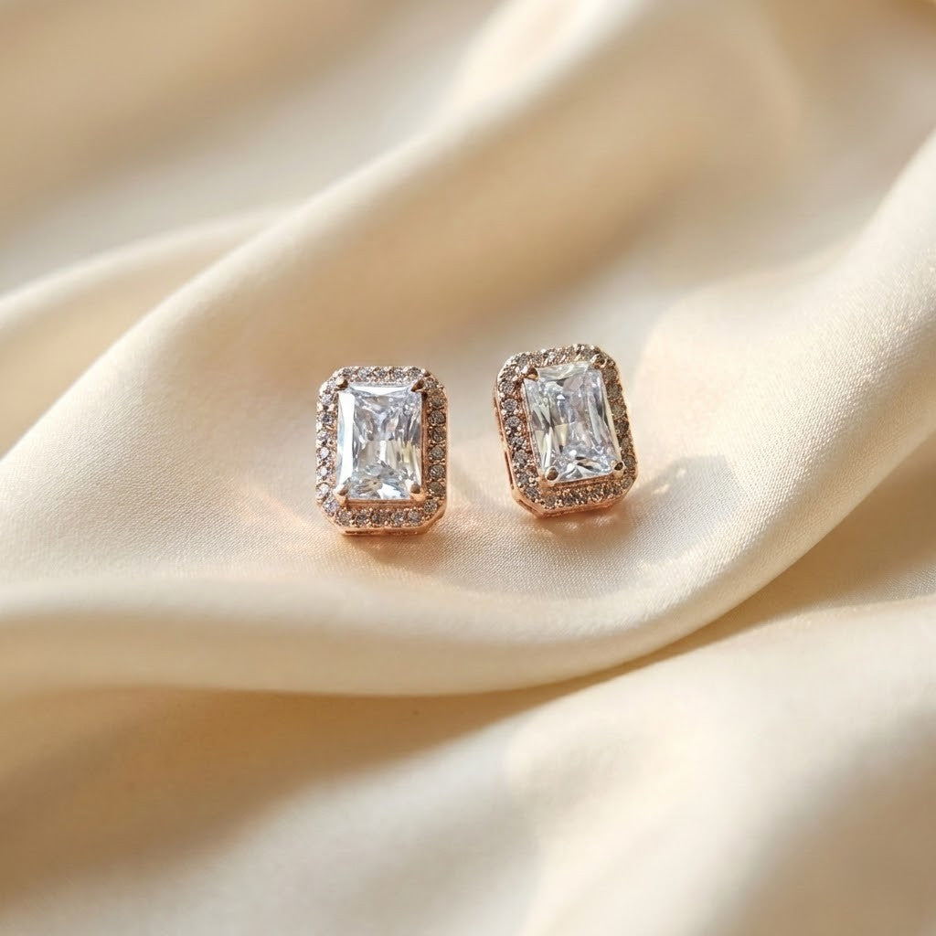 Emerald-Cut Cubic Zirconia Halo Stud Earrings