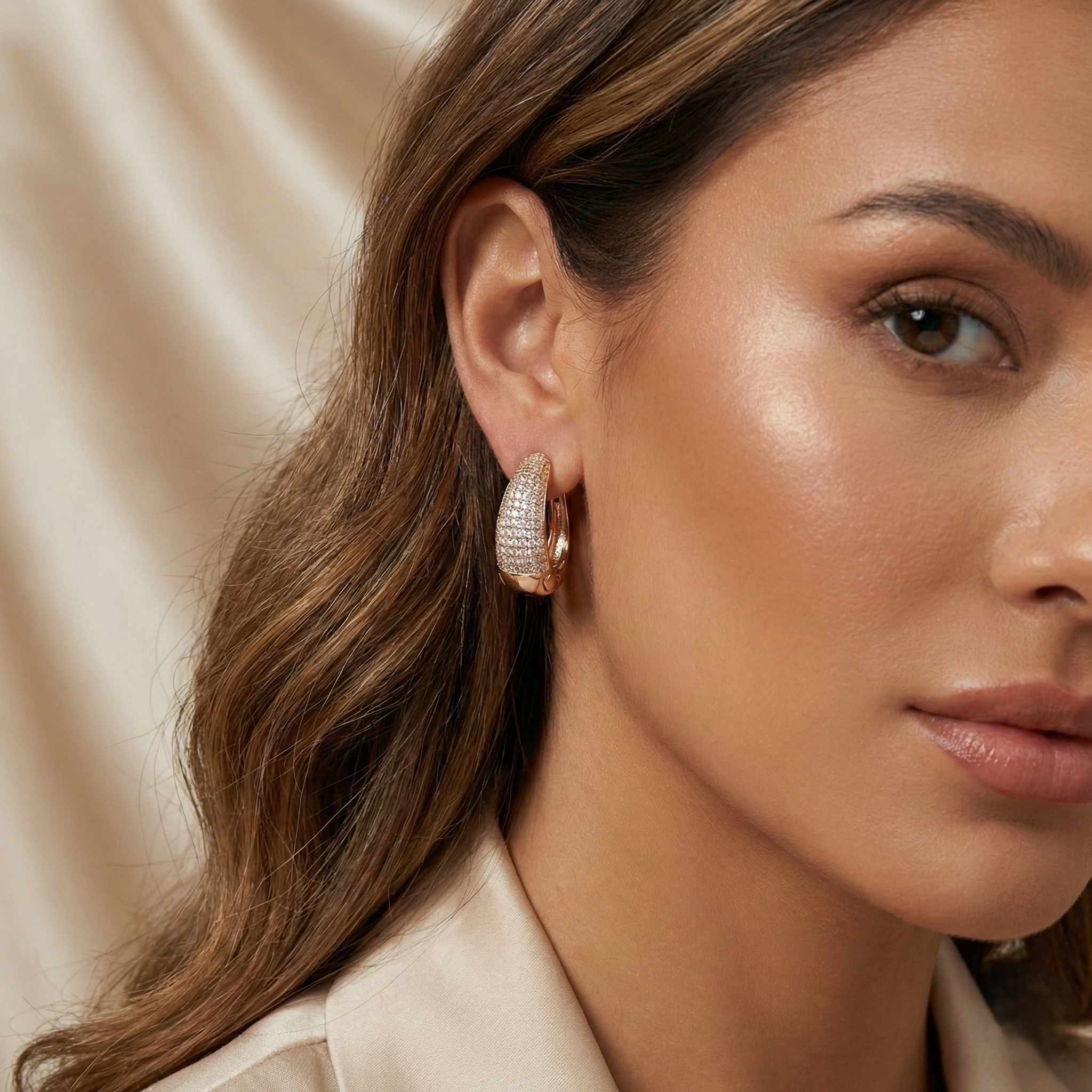 Rose Gold Pavé Huggie Hoops