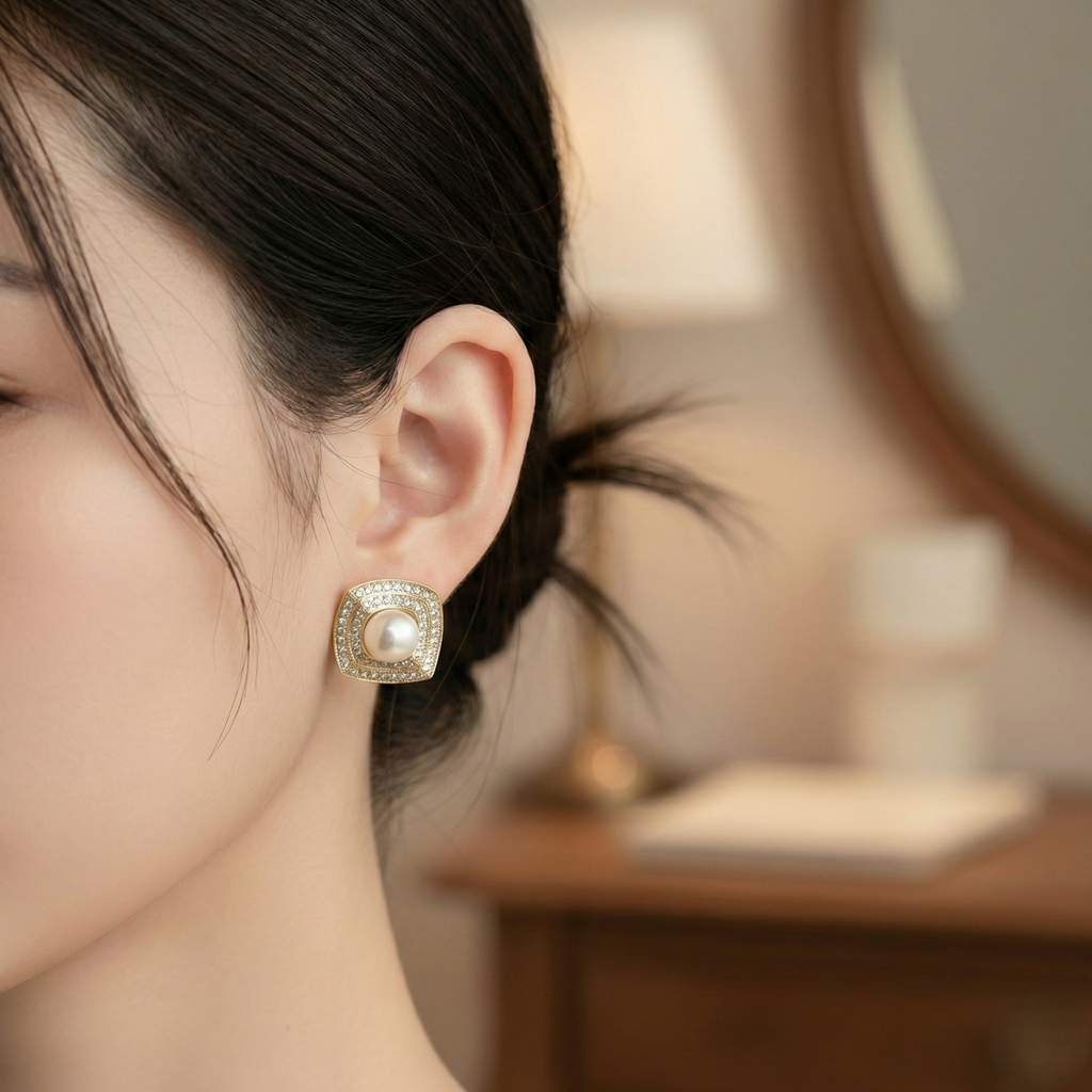 Shimmer Pearl Stud Earrings