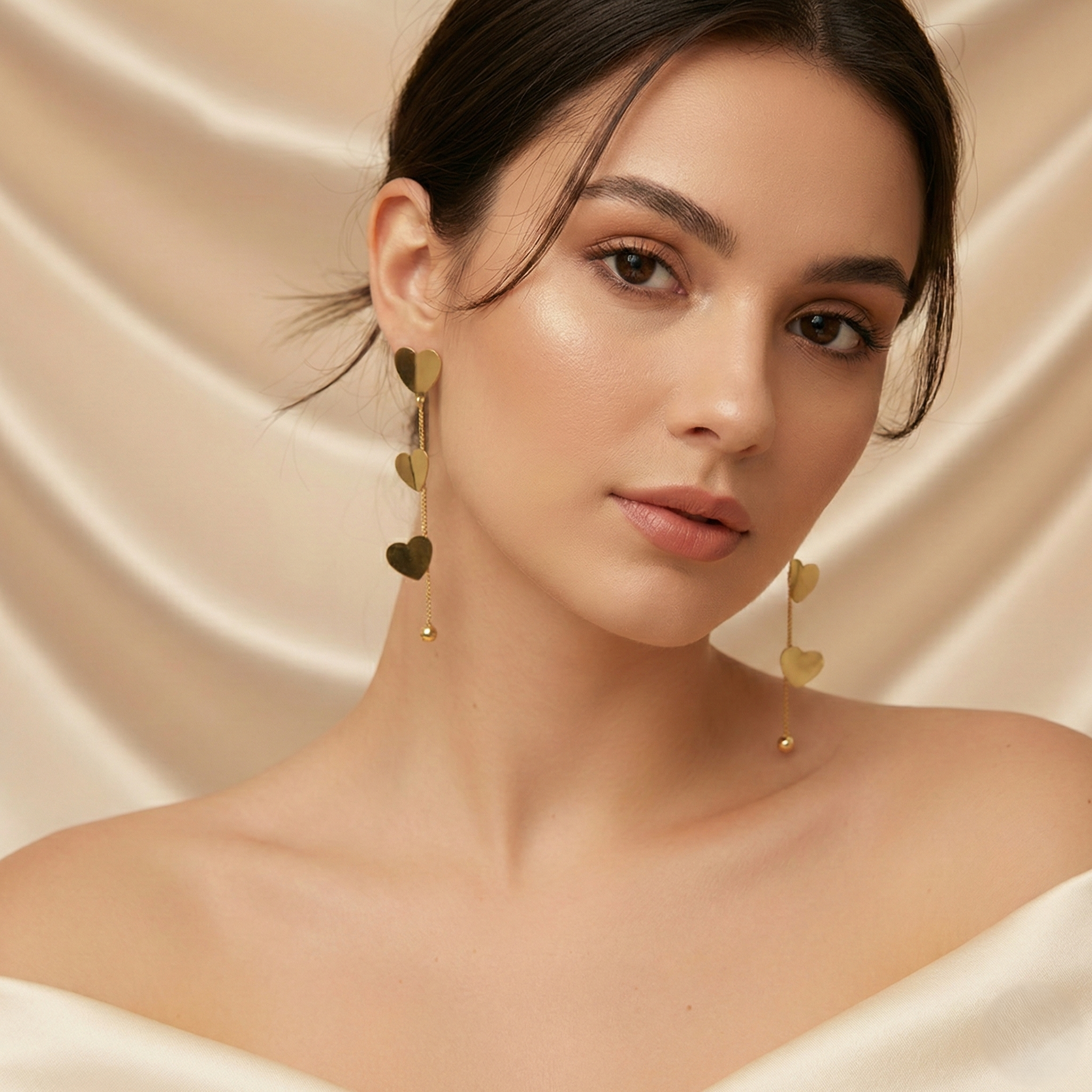 Triple Heart Drop Earrings