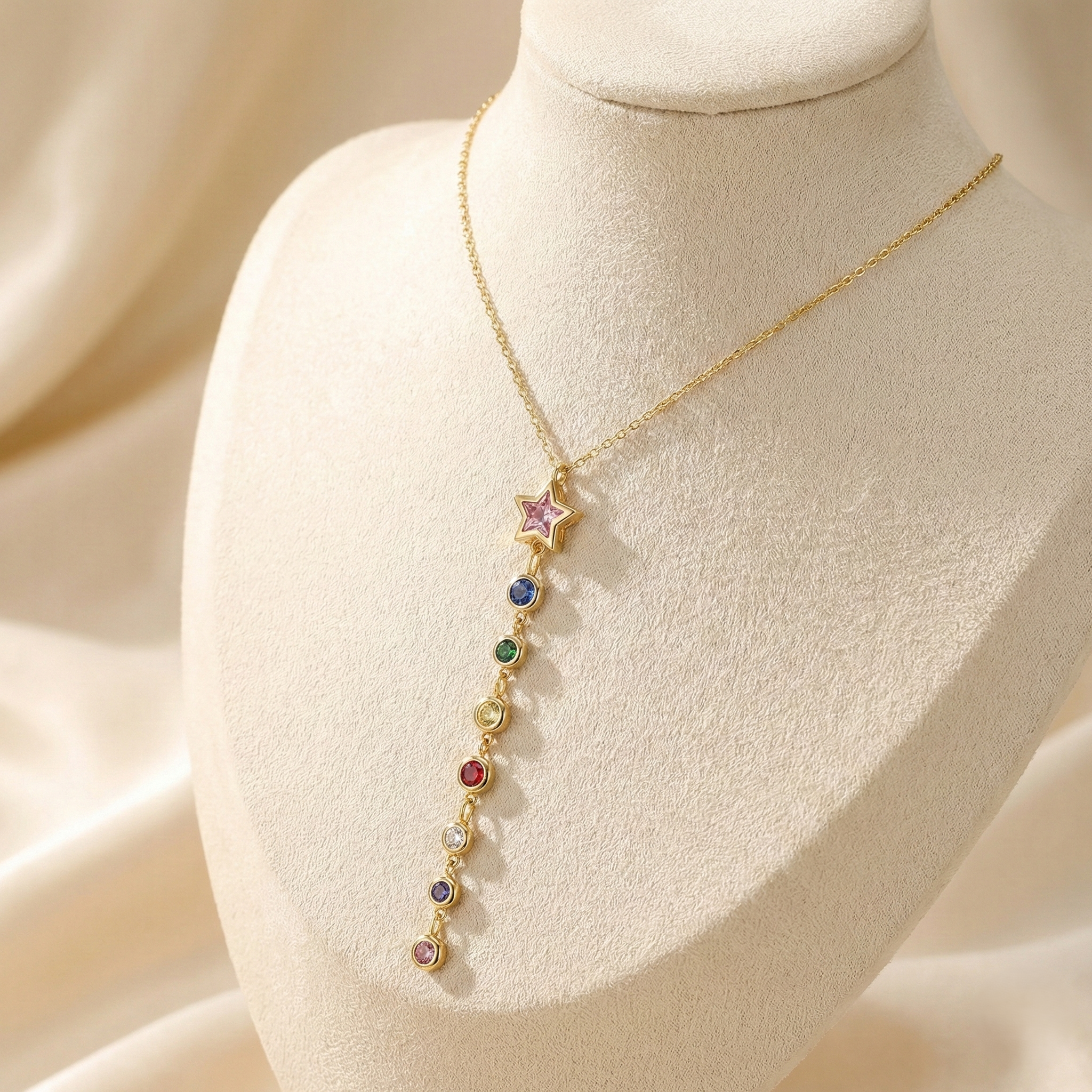 Pink Star-cut Crystal Drop Necklace