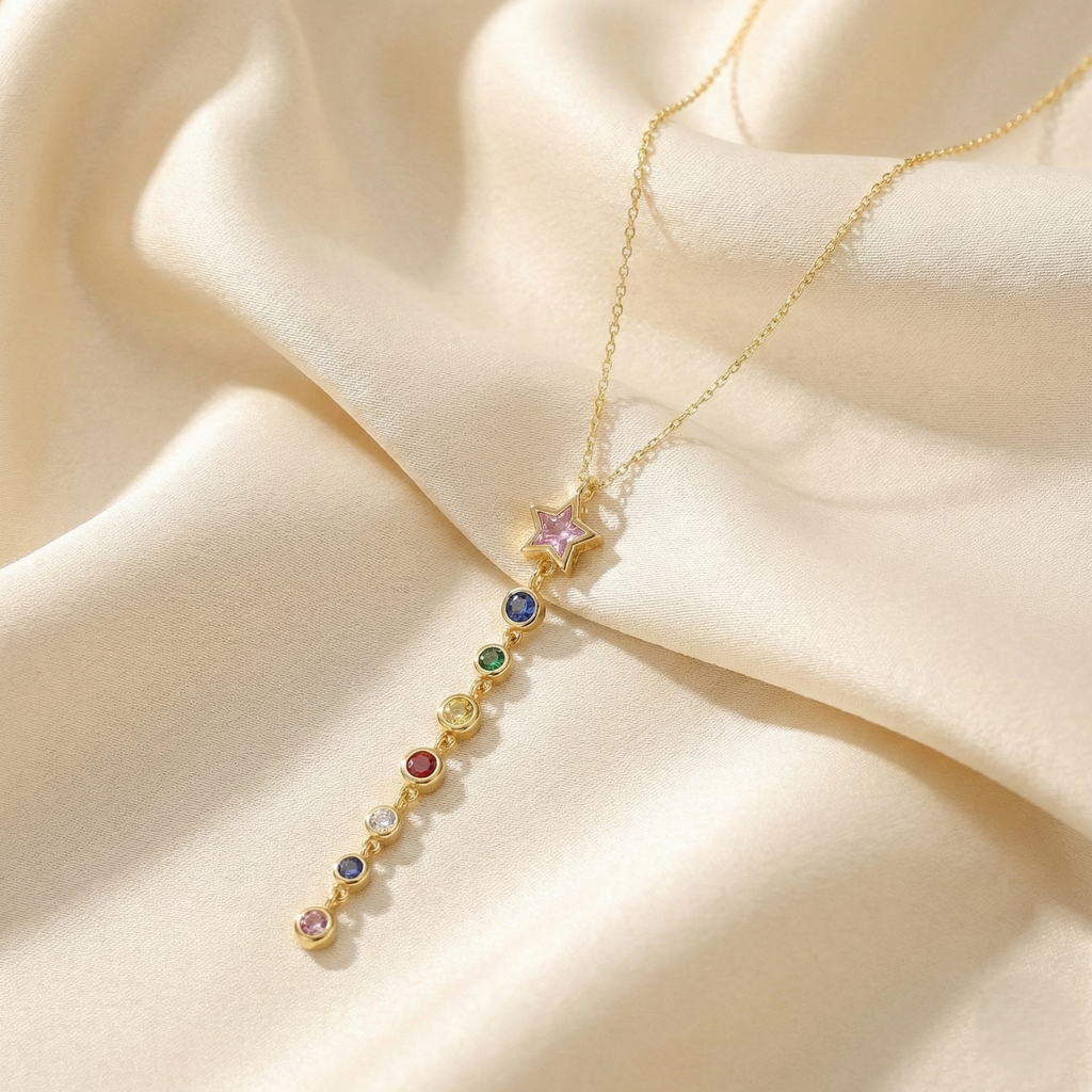 Pink Star-cut Crystal Drop Necklace