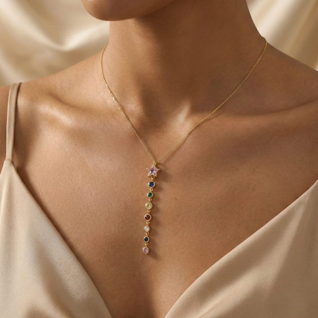 Pink Star-cut Crystal Drop Necklace