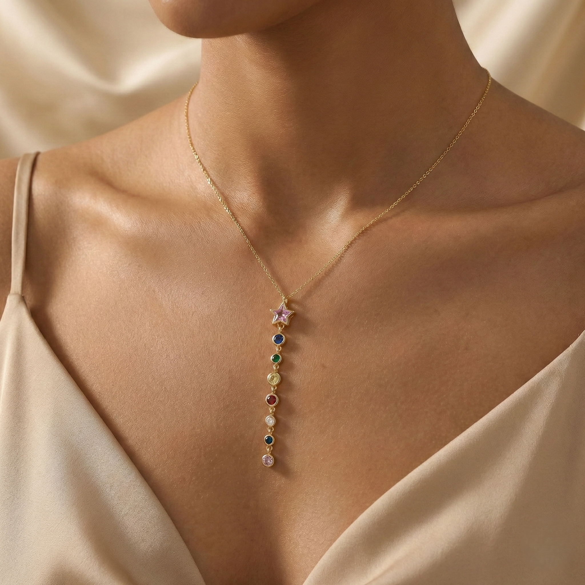 Pink Star-cut Crystal Drop Necklace