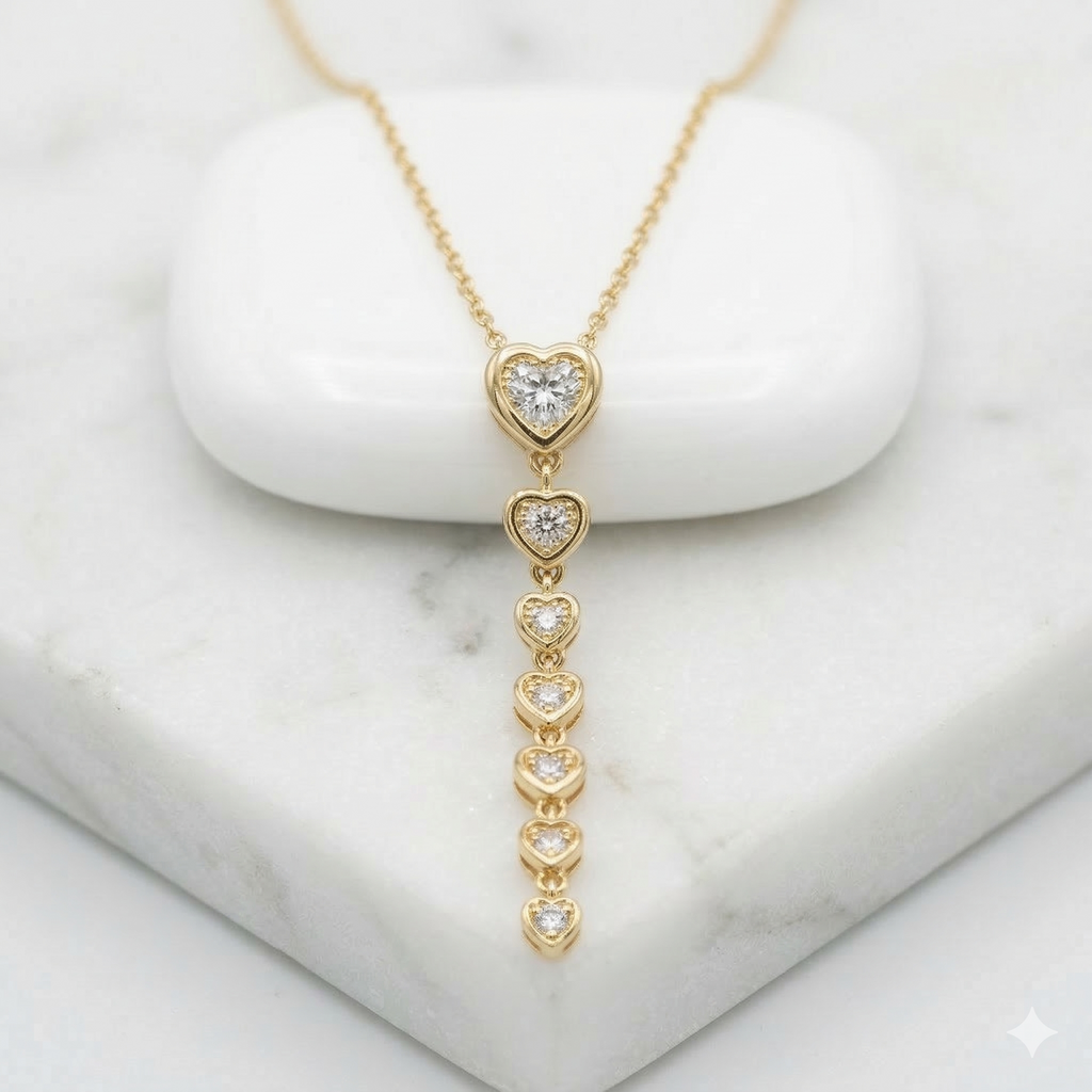 Cascading Gold Heart Drop Necklace
