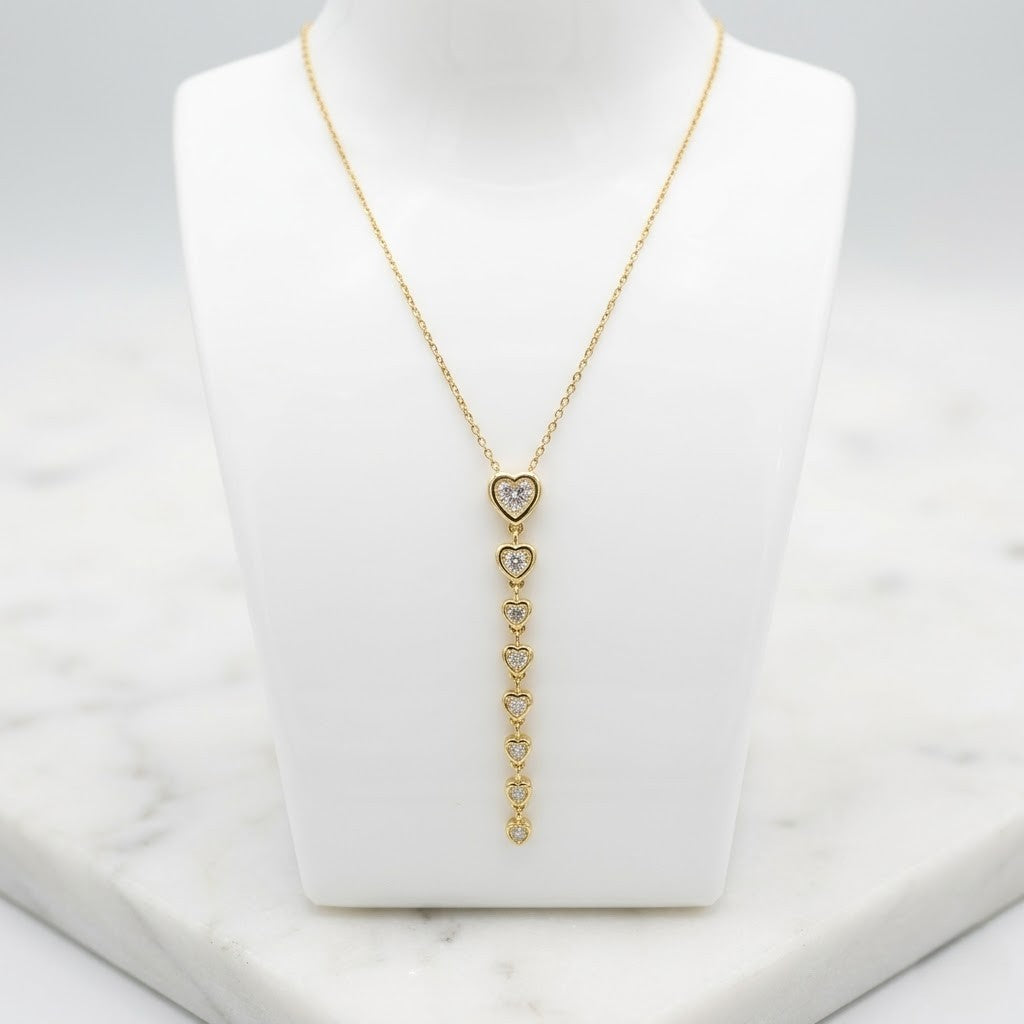 Cascading Gold Heart Drop Necklace