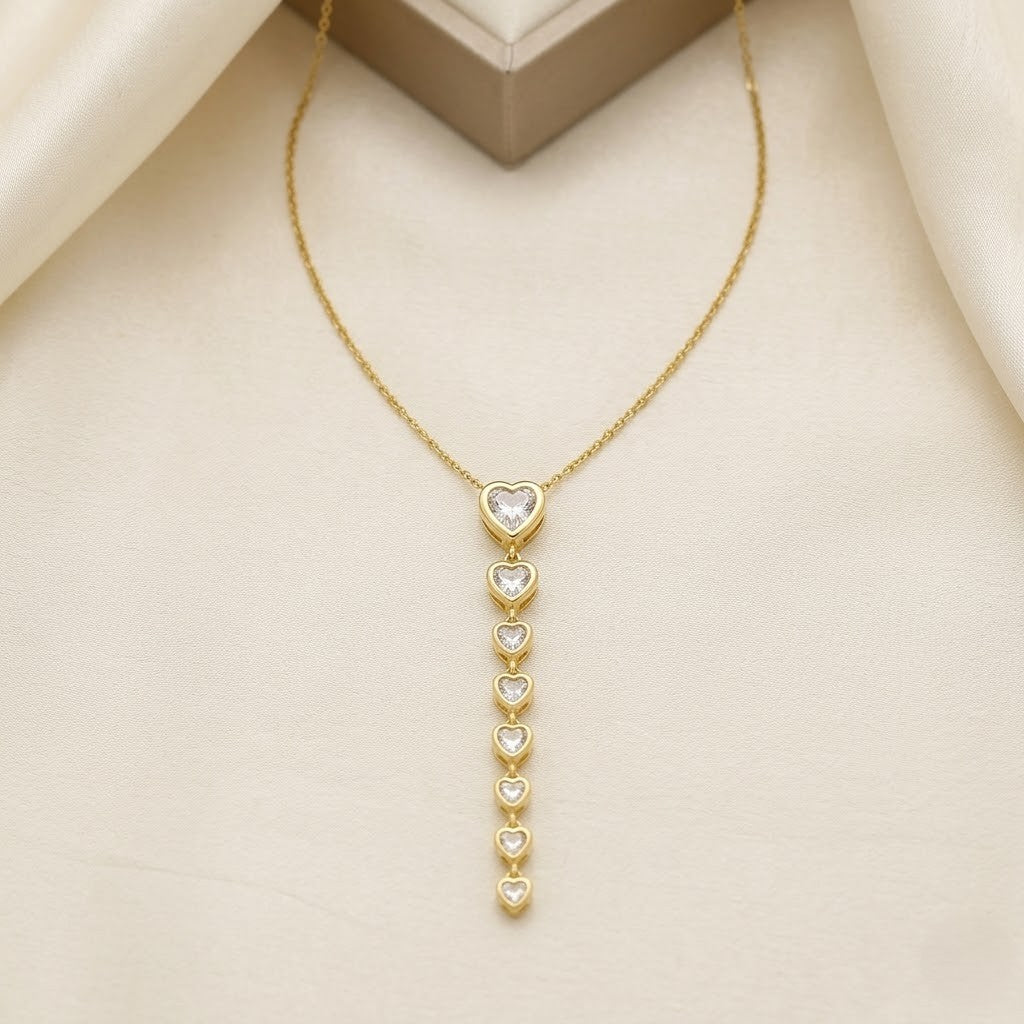 Cascading Gold Heart Drop Necklace