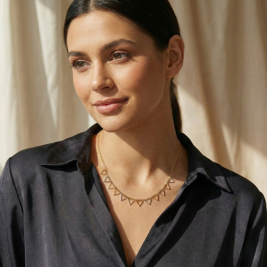 Stylish Two-Tone Triangle Necklace.