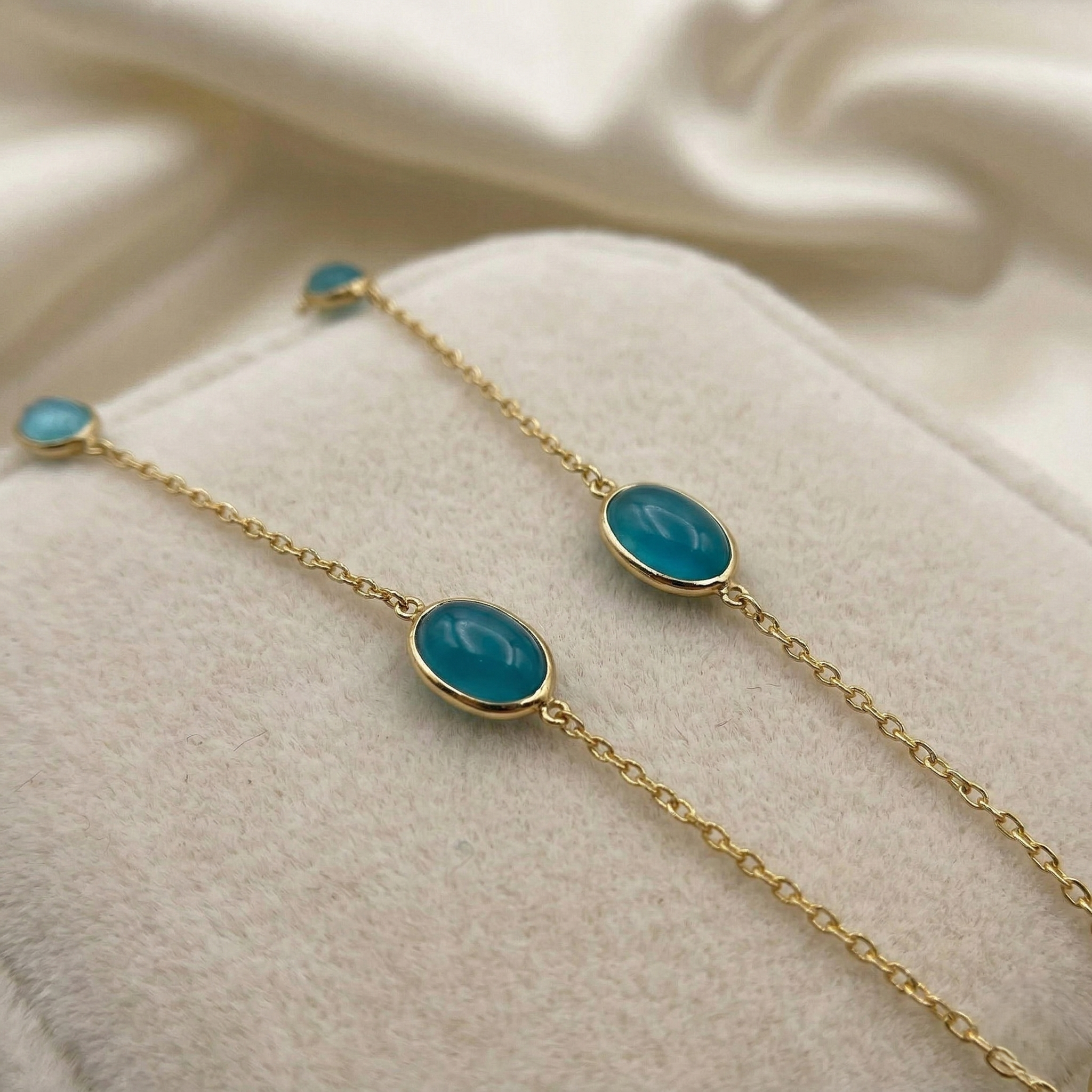 Gold Aqua Blue Stone Station Necklace