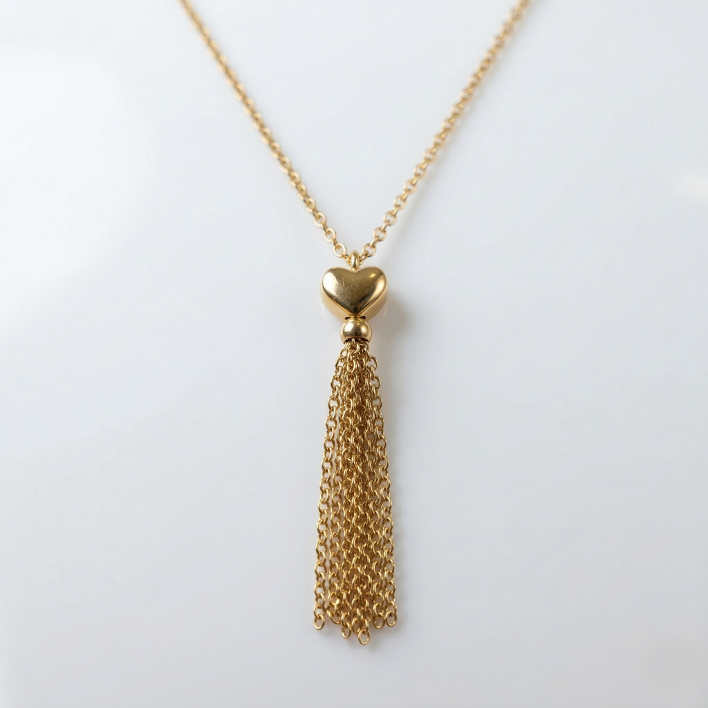 Gold Tassel Heart Necklace