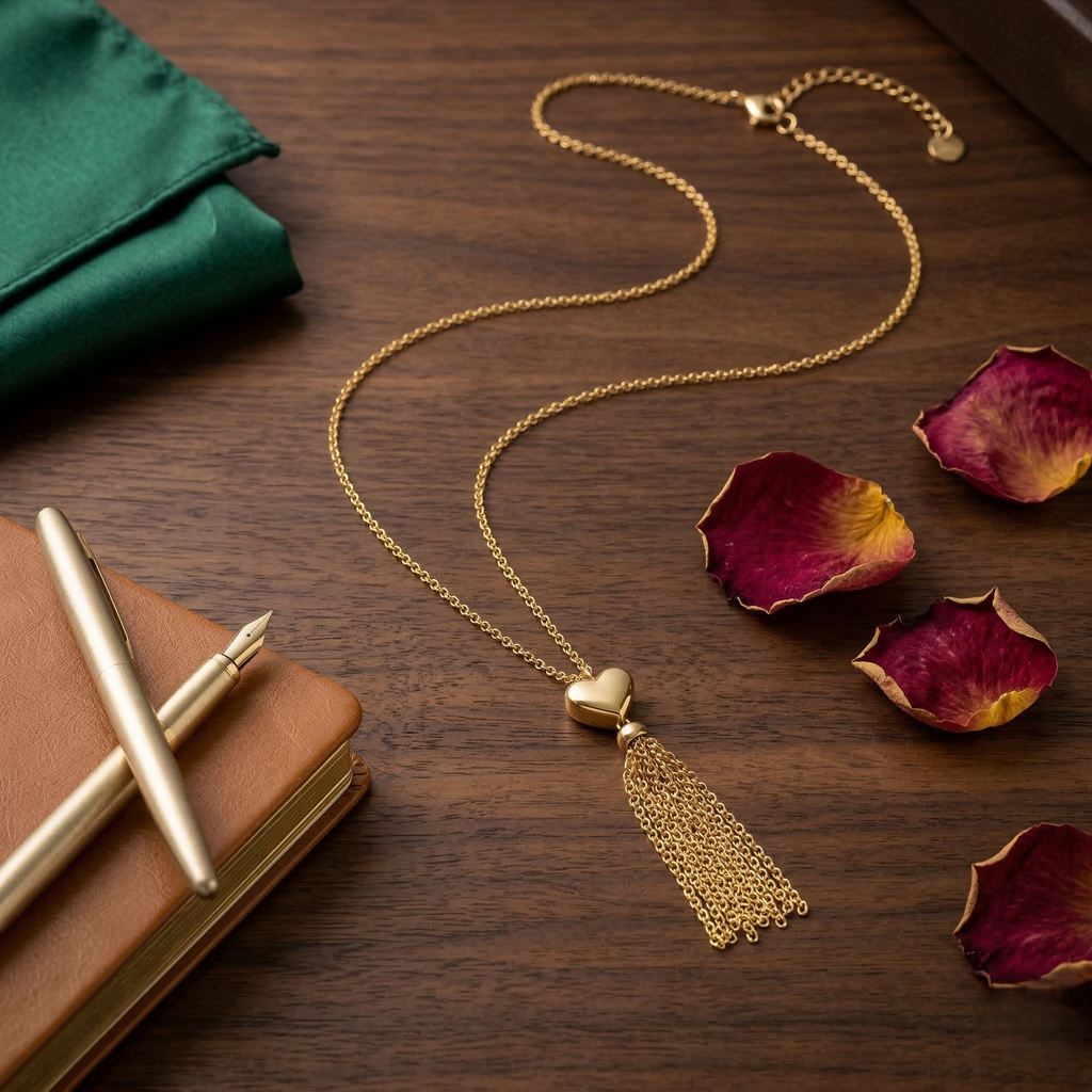Gold Tassel Heart Necklace