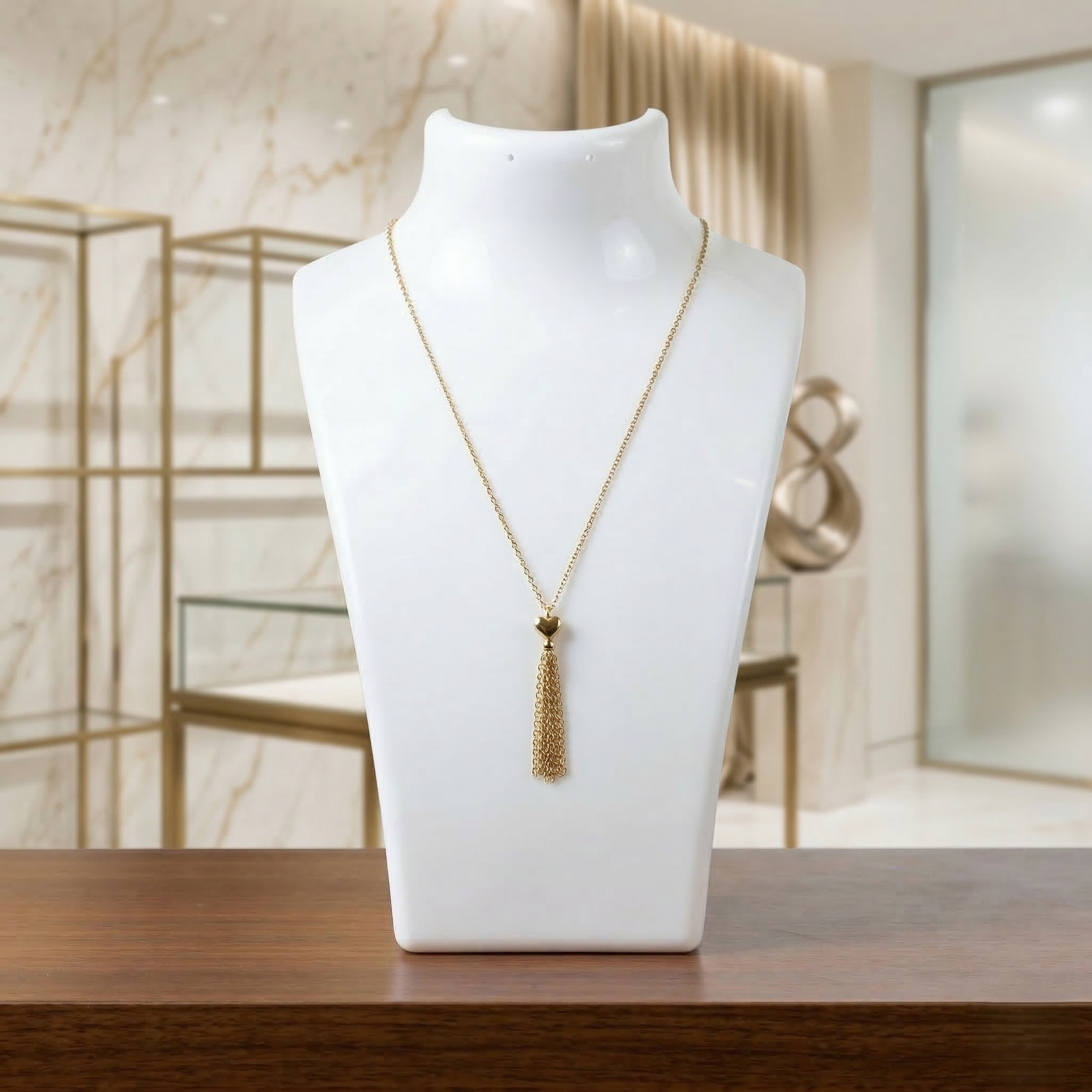 Gold Tassel Heart Necklace