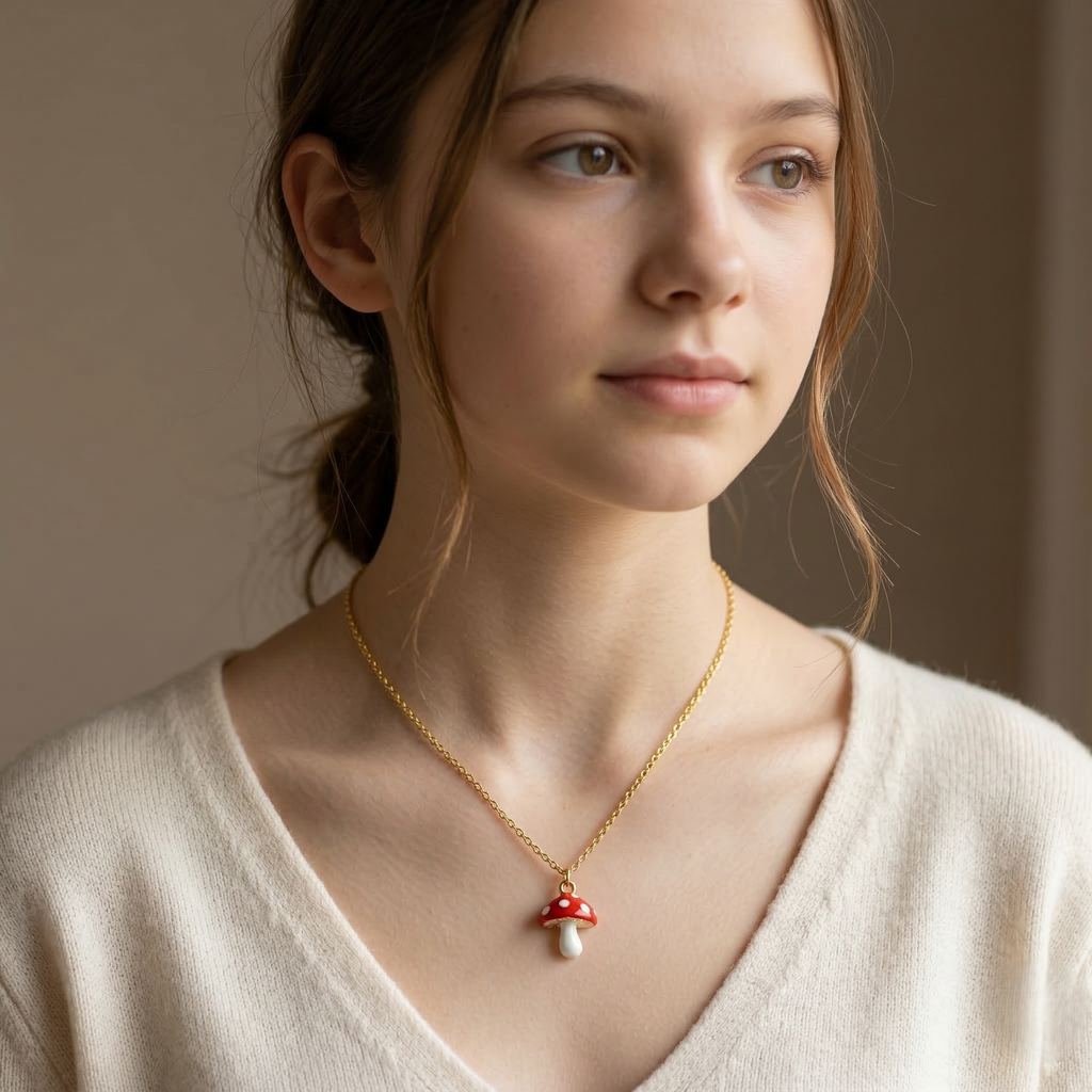 Red Mushroom Charm Necklace