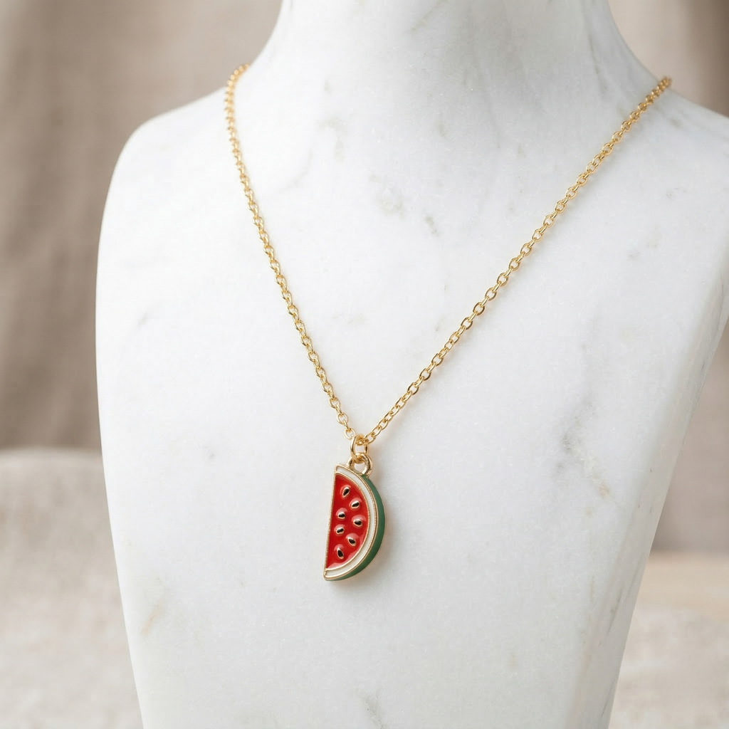 Hand-Enamel Watermelon Slice Pendant Necklace