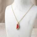 Hand-Enamel Watermelon Slice Pendant Necklace