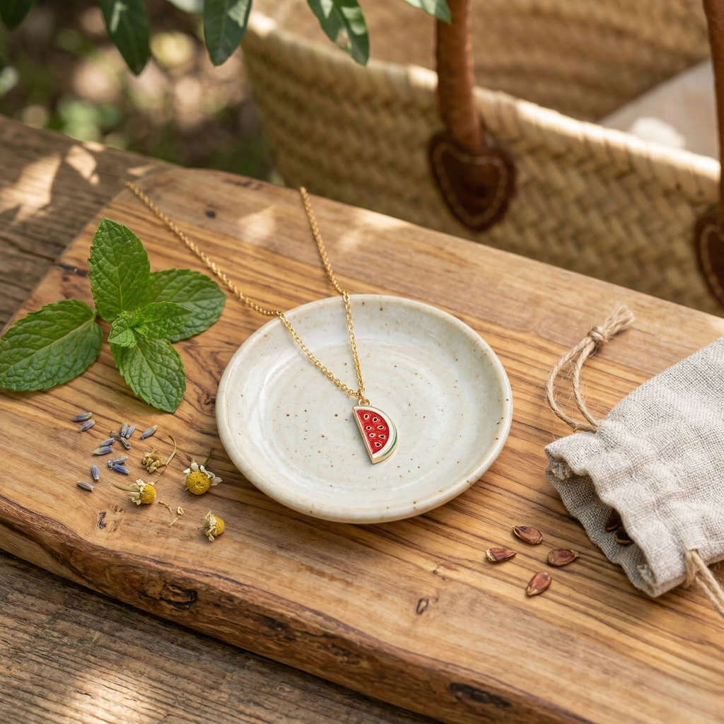 Hand-Enamel Watermelon Slice Pendant Necklace