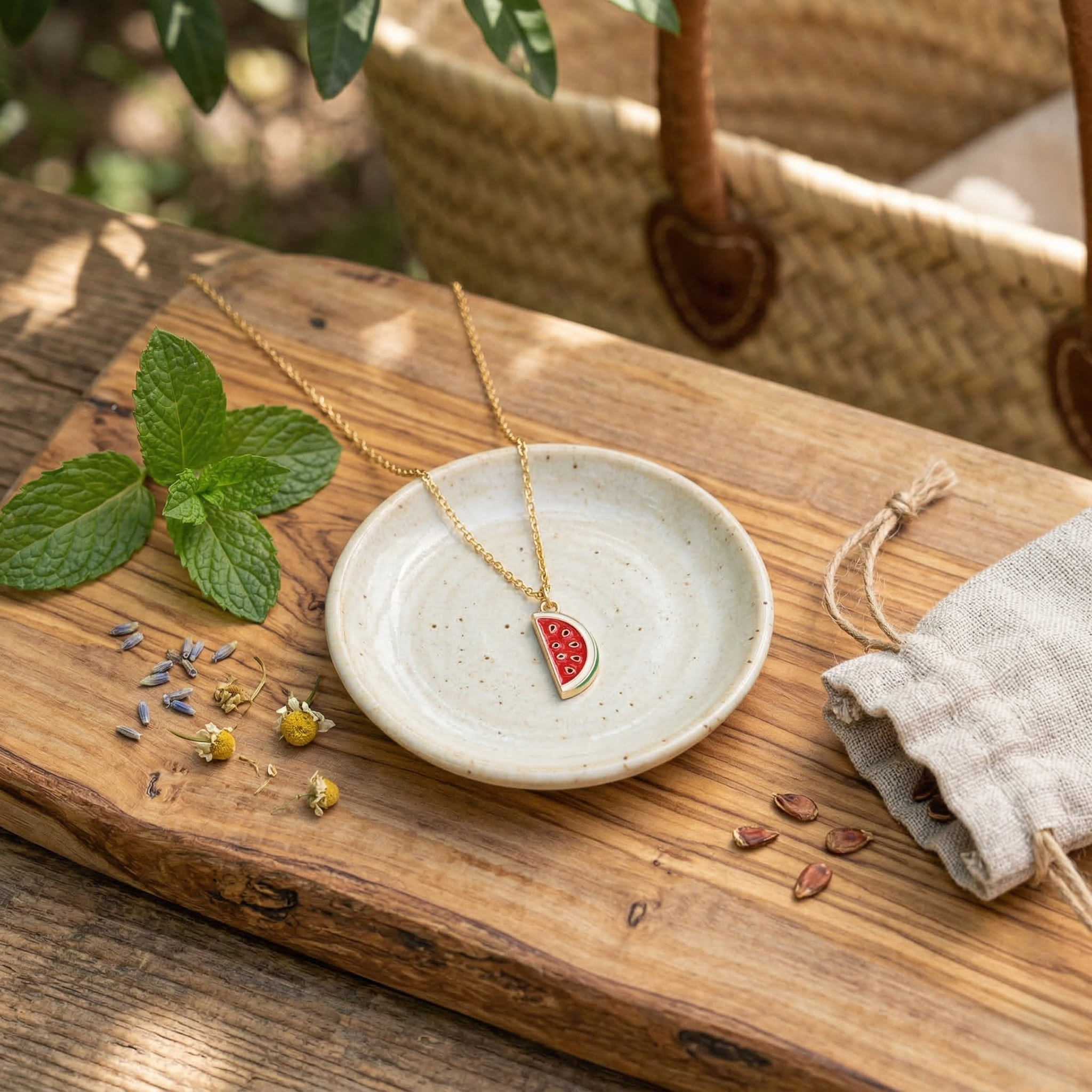 Hand-Enamel Watermelon Slice Pendant Necklace
