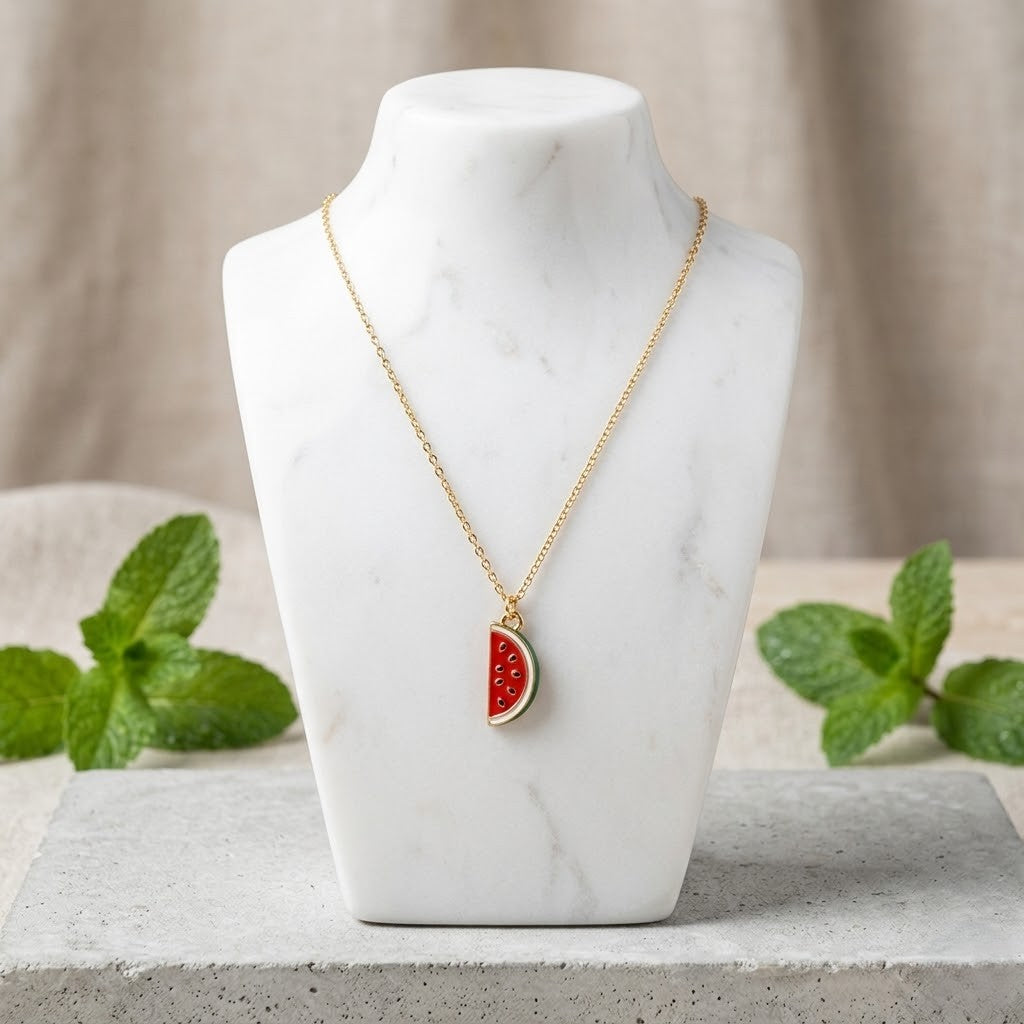Hand-Enamel Watermelon Slice Pendant Necklace
