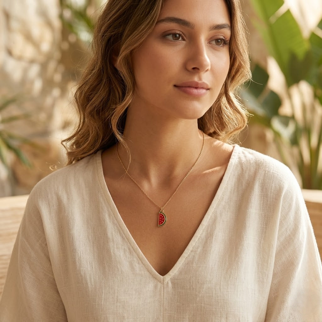 Hand-Enamel Watermelon Slice Pendant Necklace