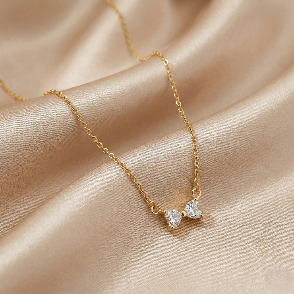 Sparkling Crystal Bow Necklace in Gold