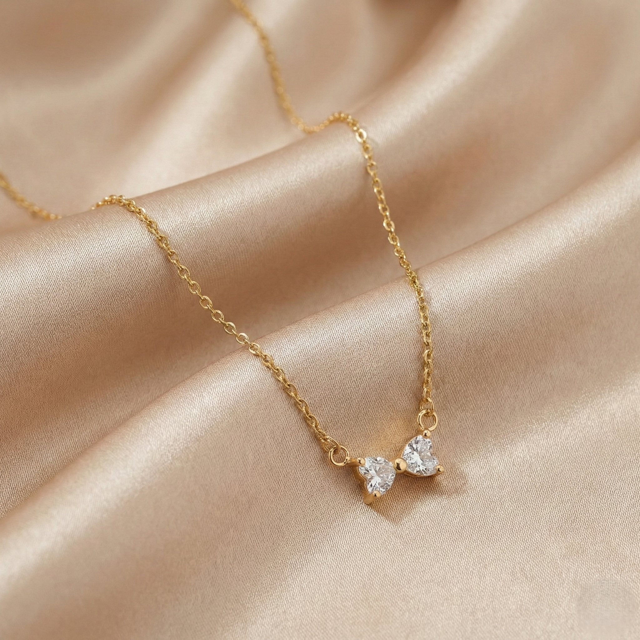 Sparkling Crystal Bow Necklace in Gold