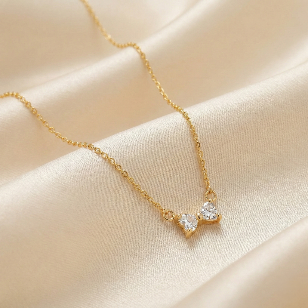 Sparkling Crystal Bow Necklace in Gold