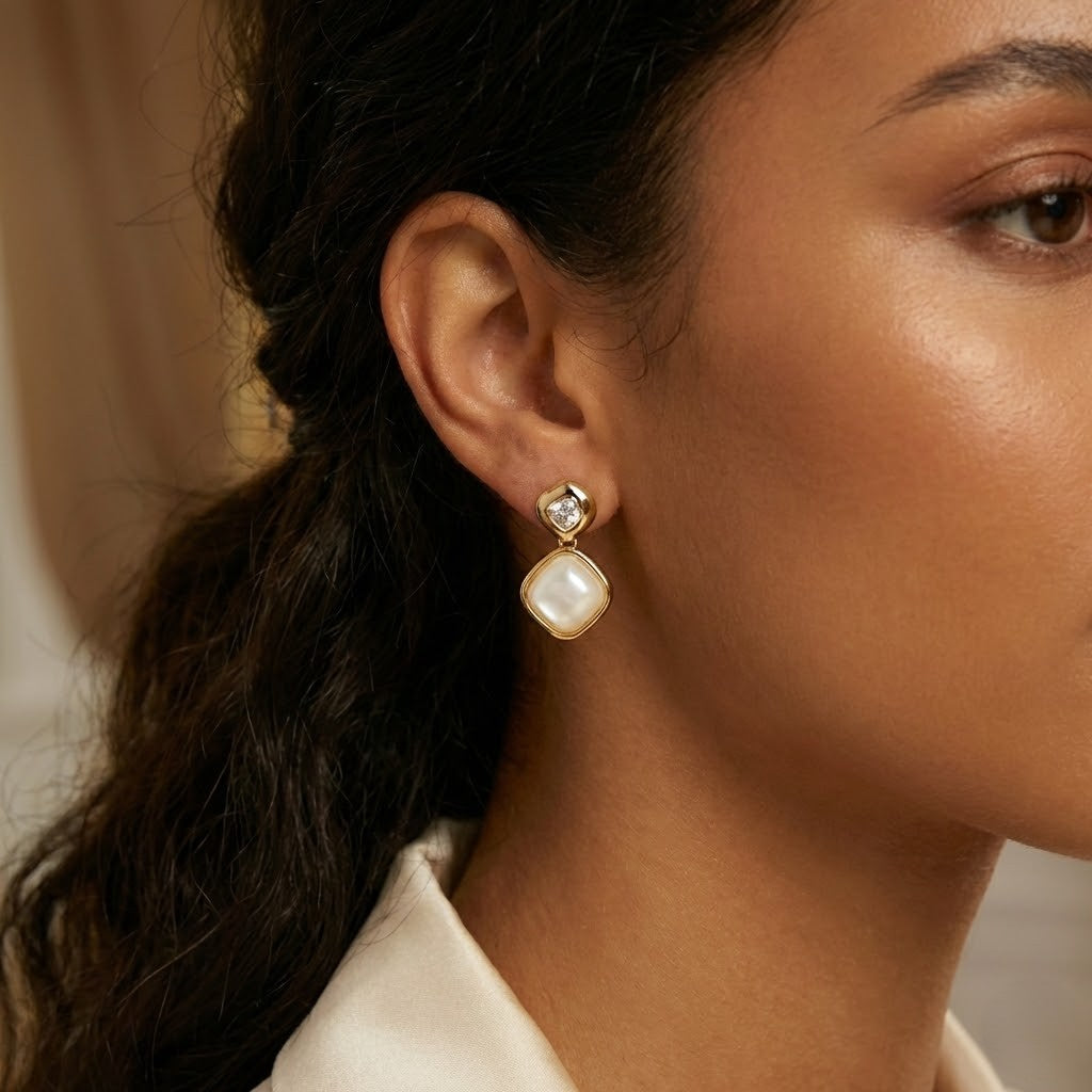 Heart Zirconia Pearl Drop Earrings