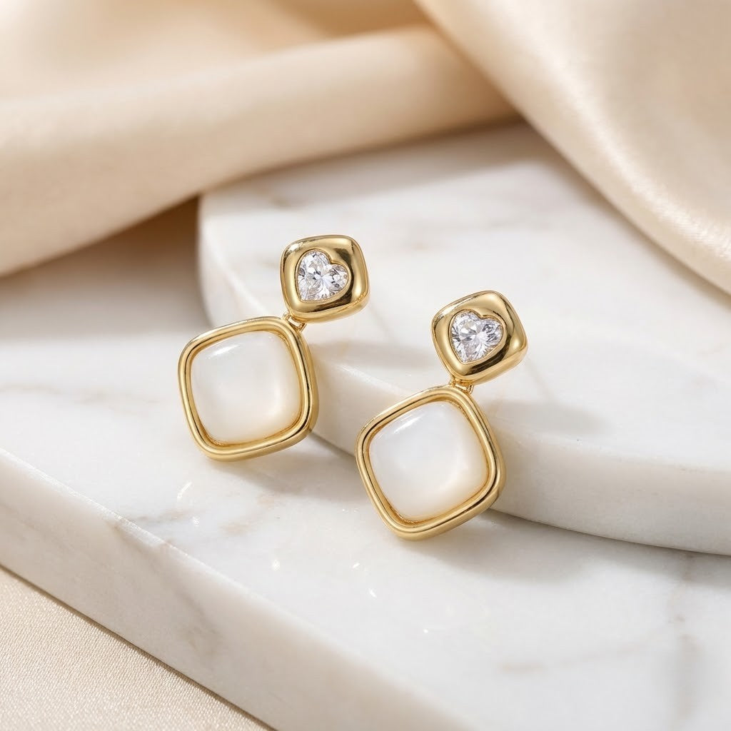 Heart Zirconia Pearl Drop Earrings