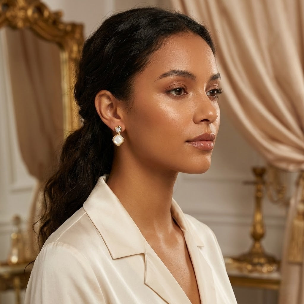 Heart Zirconia Pearl Drop Earrings