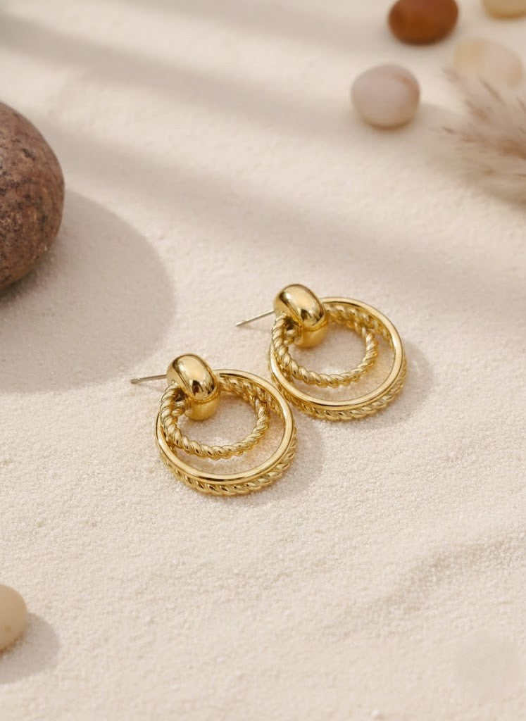 Dual Hoop Gold Circular Earrings