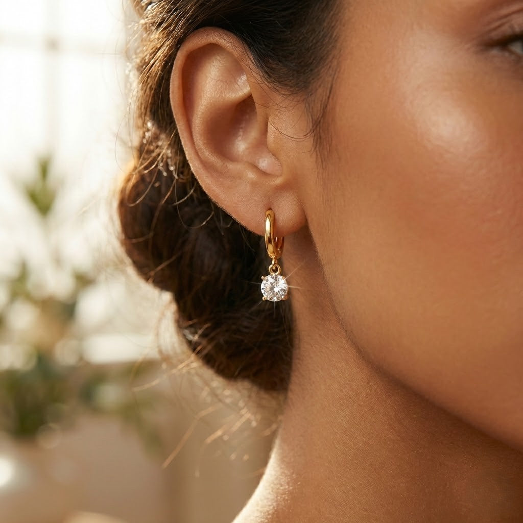 Gold-Plated Zirconia Drop Huggy Hoop Earrings